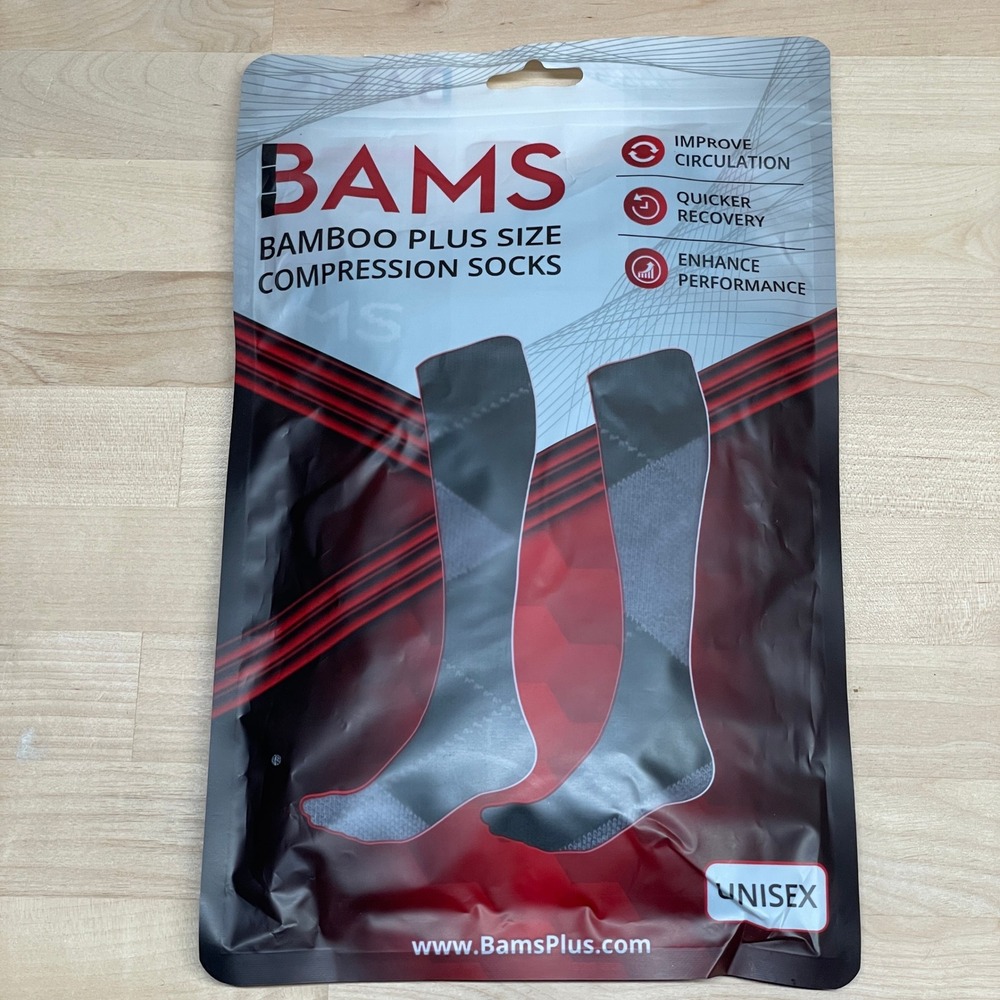 BAMS Plus Size Compression Socks 3X-Large Argyle Gray Bamboo Unisex